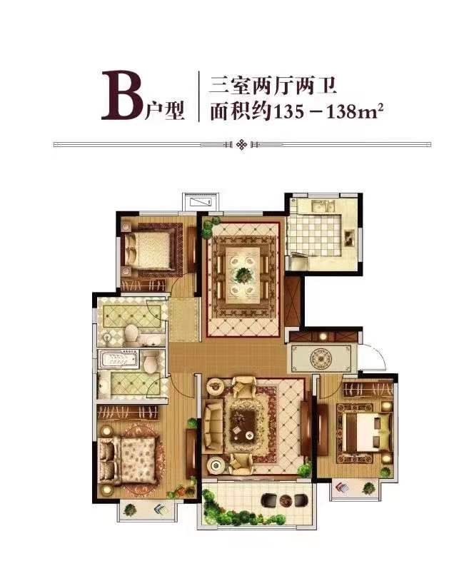000757,恒隆凯旋9号,135平, 毛坯三室两厅两卫,赠全屋新风系统, 走一手房手续,能贷款